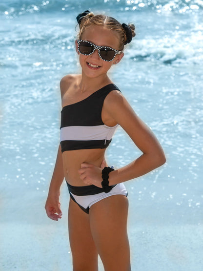 One shoulder, one side cut out on waist Black One piece - KIDDING | Kids | Teens | Moms