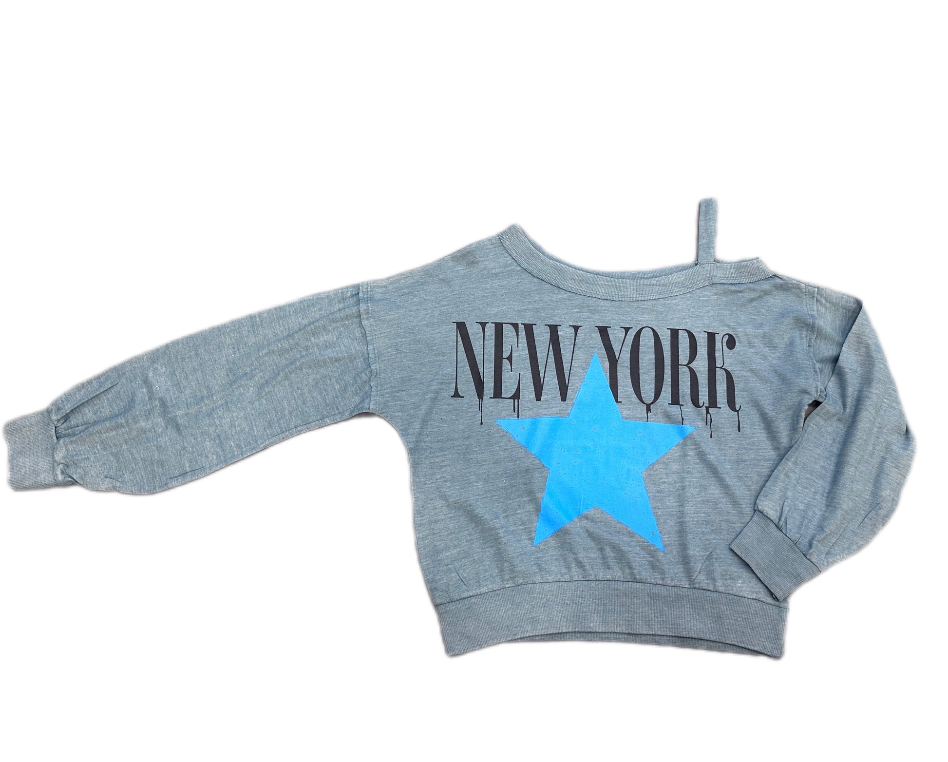 One shoulder Blue NY Sweat Top - KIDDING | Kids | Teens | Moms