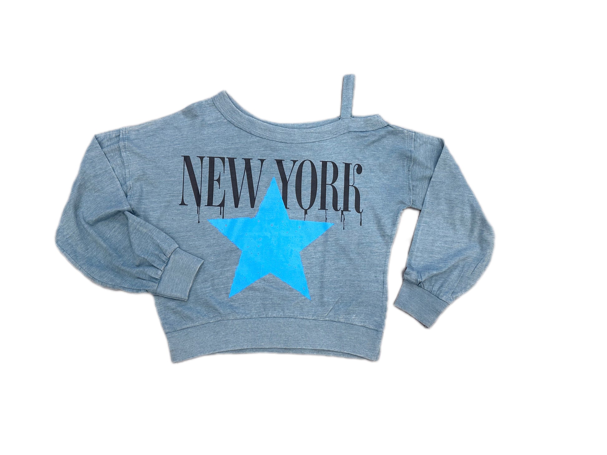 One shoulder Blue NY Sweat Top - KIDDING | Kids | Teens | Moms