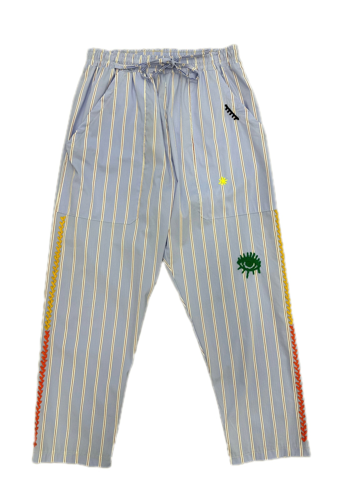 Embroidered stripes blue elastic Pant - KIDDING | Kids | Teens | Moms