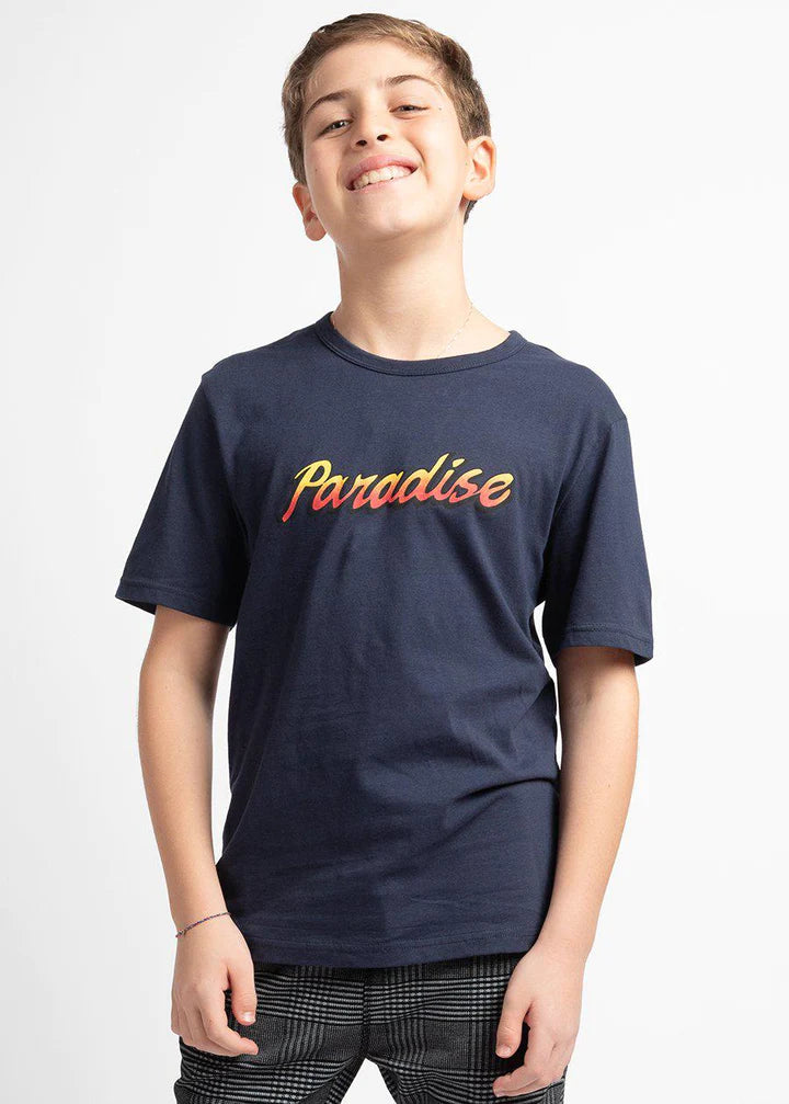 Paradise Slogan Navy  T-shirt - KIDDING | Kids | Teens | Moms