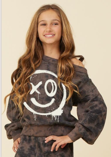 One shoulder Smile X-Eye Sweat Top - KIDDING | Kids | Teens | Moms