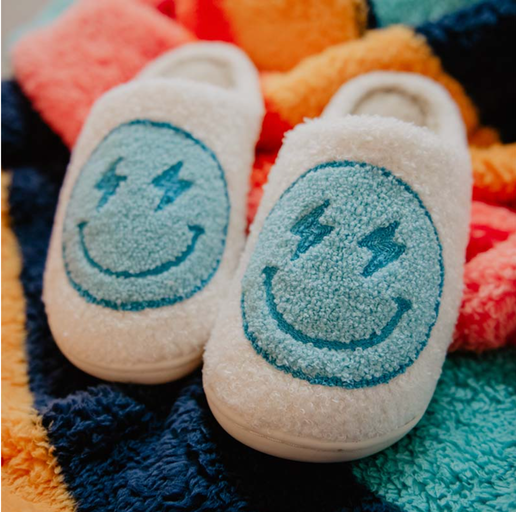 Blue happy Furry Slippers - KIDDING | Kids | Teens | Moms