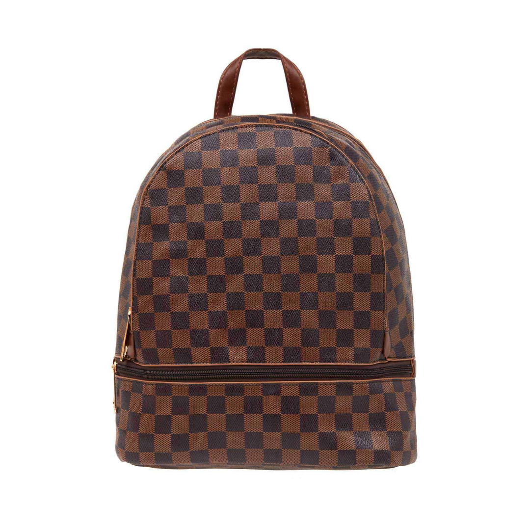 Brown Small Checker Backpack