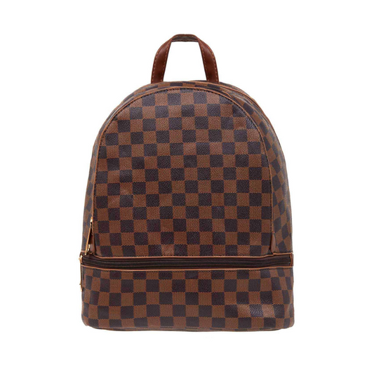 Brown Small Checker Backpack