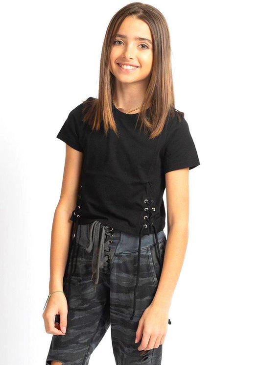 Girls Black Lace-Up Fitted Top - KIDDING | Kids | Teens | Moms