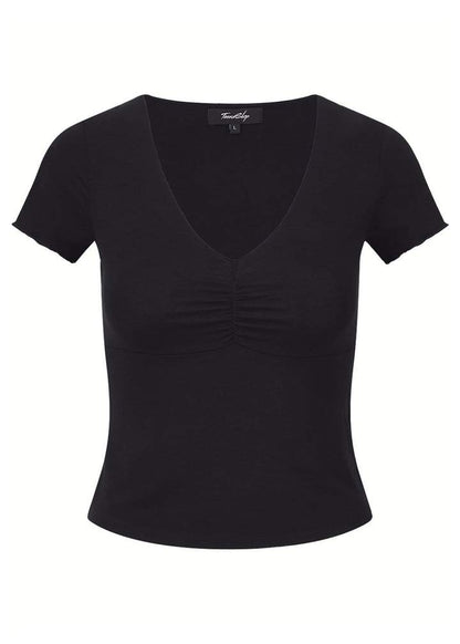 Girls Black V-neck Ruched Top - KIDDING | Kids | Teens | Moms