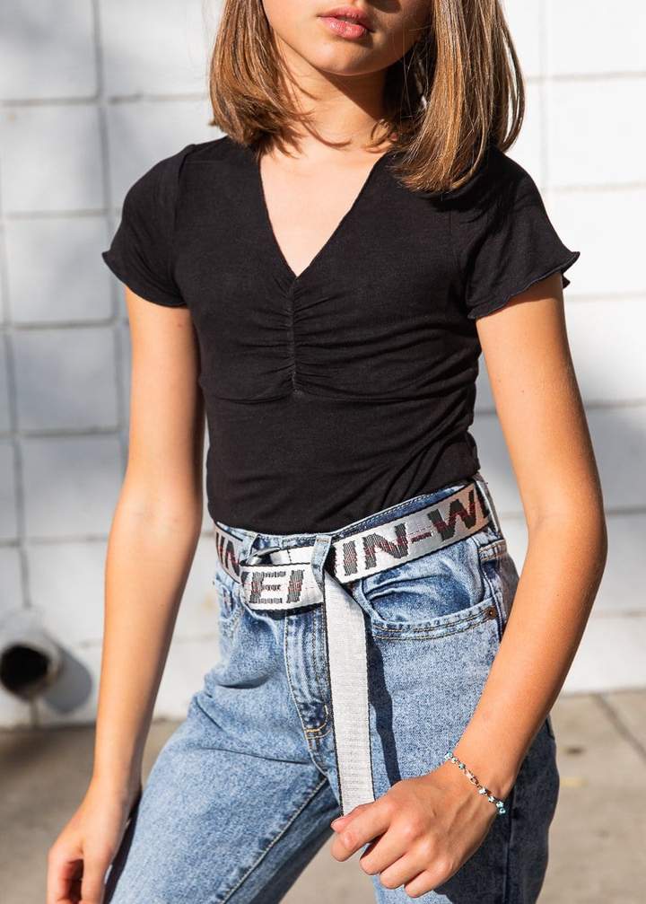 Girls Black V-neck Ruched Top - KIDDING | Kids | Teens | Moms