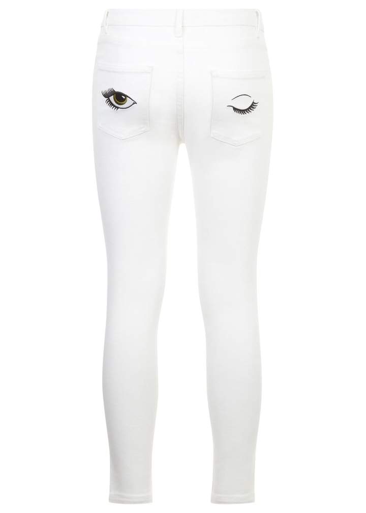 Girls White Skinny Jeans with Embroidered Eyes Pockets - KIDDING | Kids | Teens | Moms