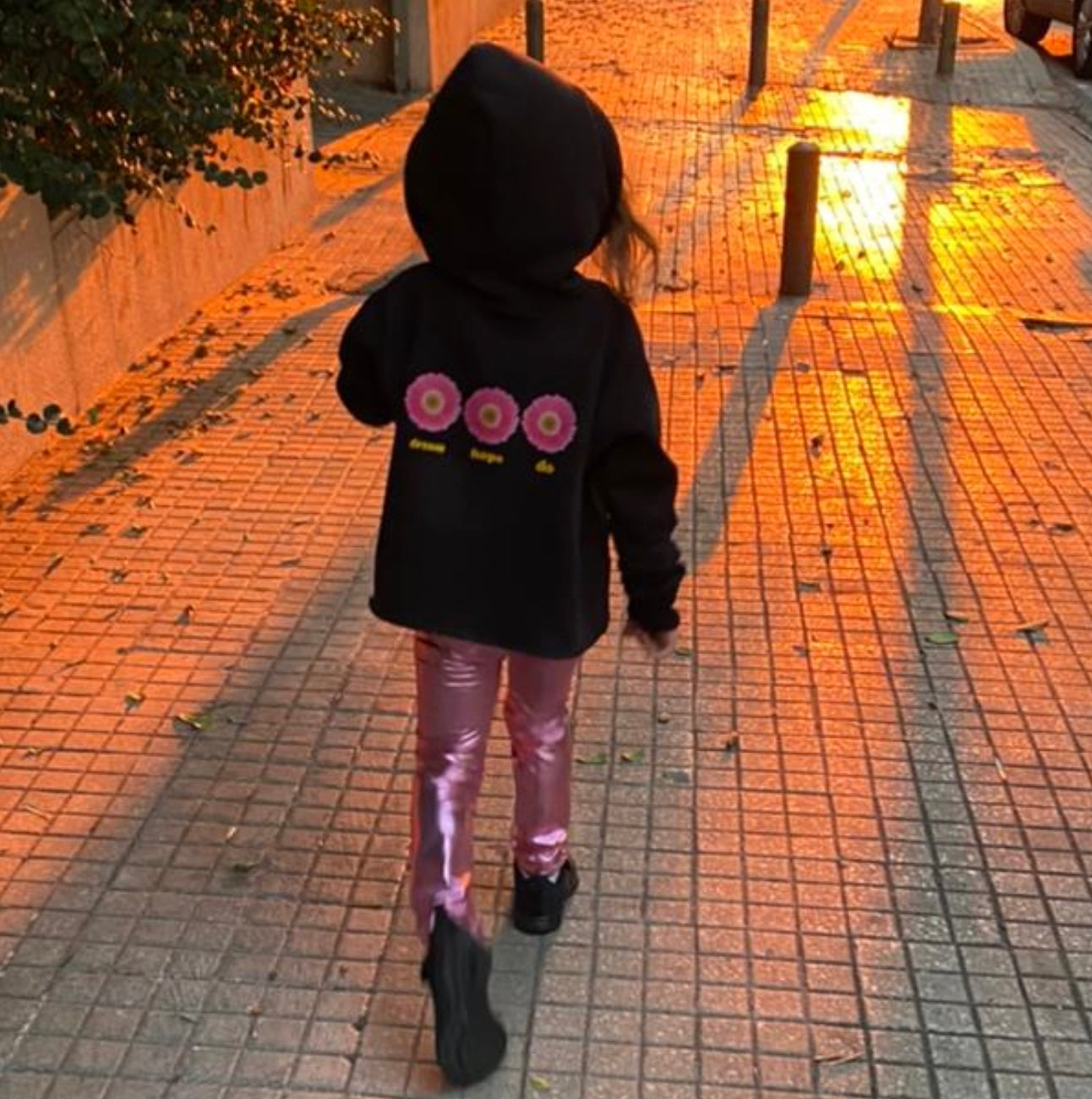 Kids Pink Daisy Zip Black Hoodie - KIDDING | Kids | Teens | Moms