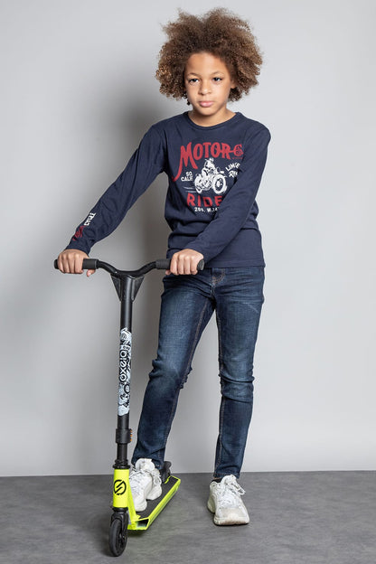 Motor Ride Navy Long Sleeve T-Shirt - KIDDING | Kids | Teens | Moms