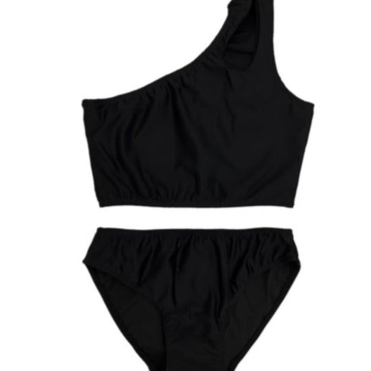 One Shoulder Cut Out High Waist Black Bikini - KIDDING | Kids | Teens | Moms