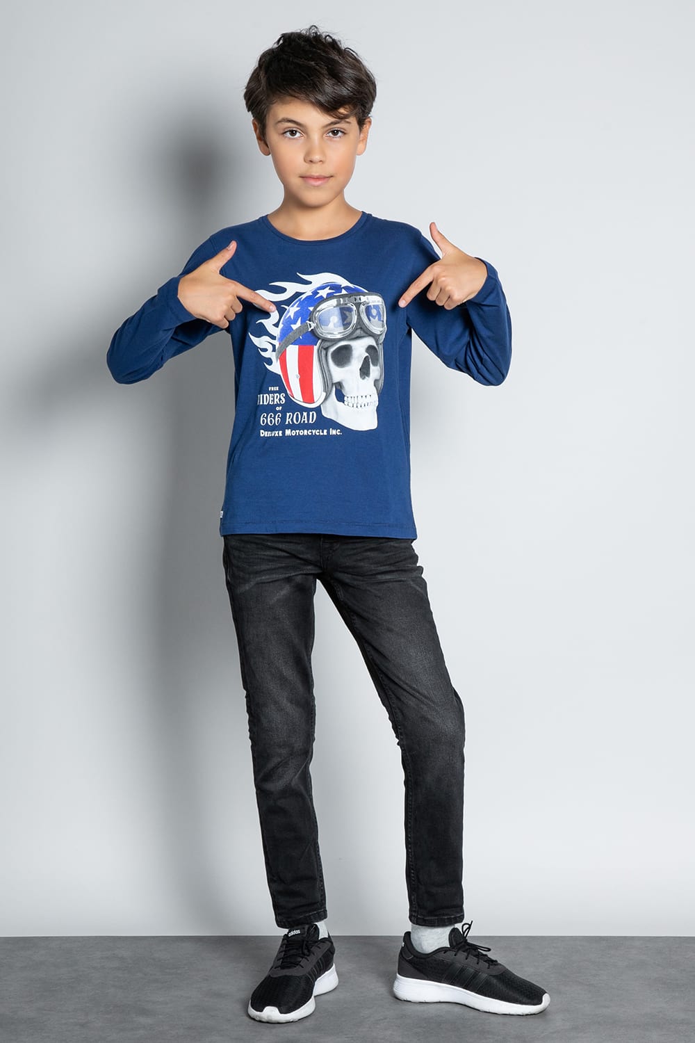 Skull Navy Long Sleeve T-Shirt - KIDDING | Kids | Teens | Moms