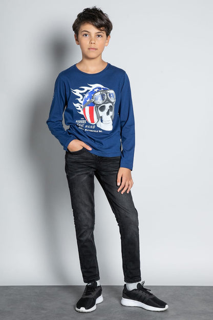 Skull Navy Long Sleeve T-Shirt - KIDDING | Kids | Teens | Moms