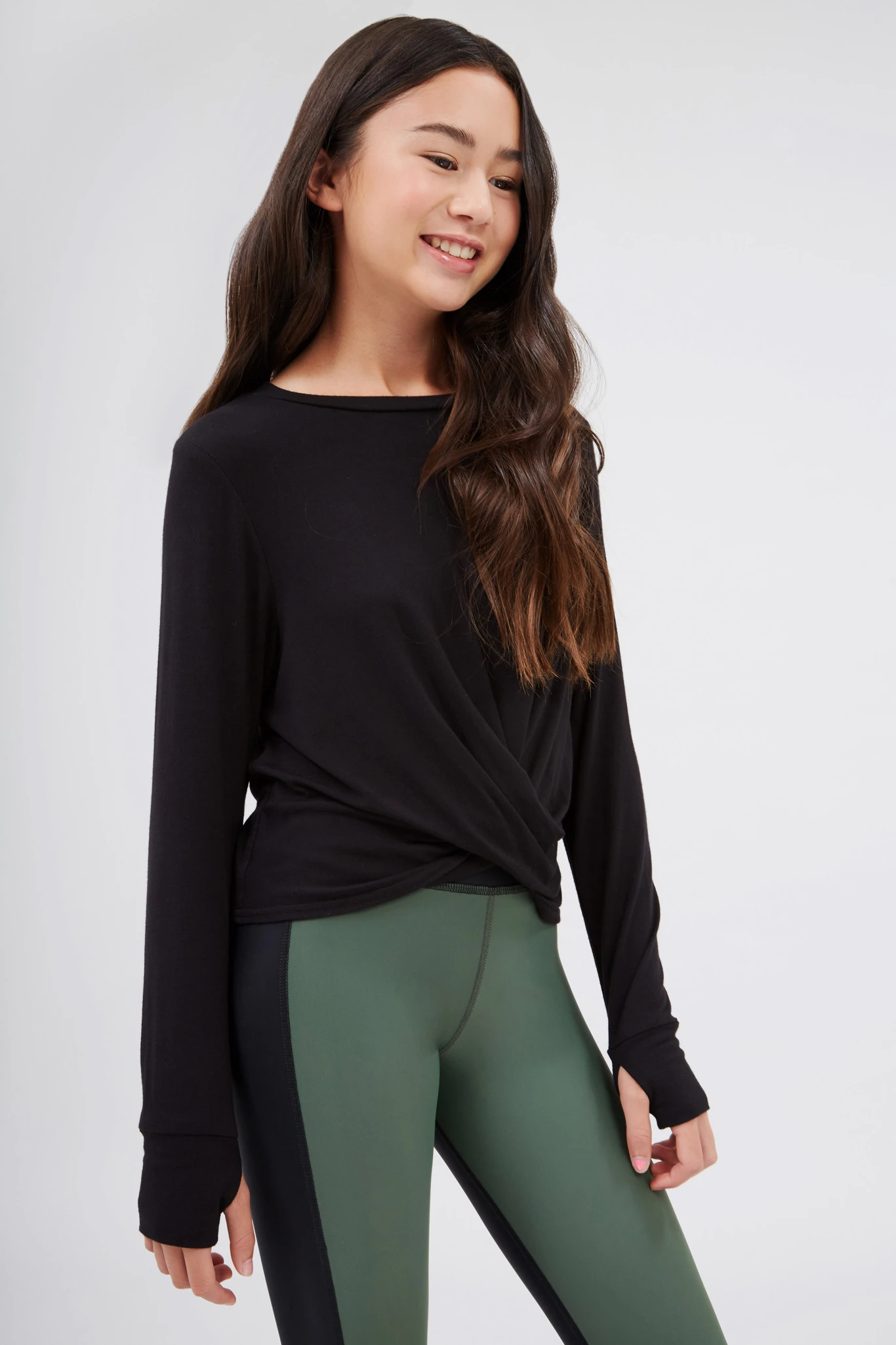 Twist Front Long Sleeve in Black - KIDDING | Kids | Teens | Moms